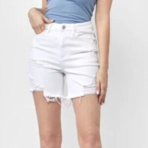 Risen - White High Rise Distressed Mid-Thigh Shorts - NWT